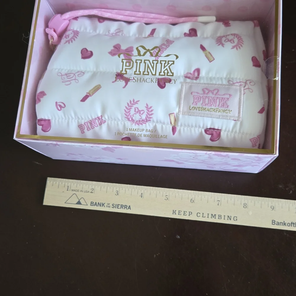 PINK Victoria's Secret Love Shack Fancy White and Pink Patterned Make Up Bag